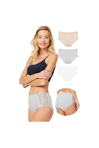 Cottonhill Dantel Detaylı Klasik Pamuklu Bato Külot 3'lü Paket - 3 - Çok Renkli