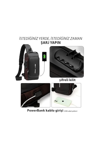 Newish Polo Siyah - Kahverengi Unisex Vegan Deri Ayarlanabilir Çapraz Askılı Göğüs Omuz Ve Bel Mini Sırt Çantası - Erkek Siyah - Kahverengi