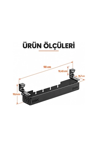 Hareketli Masa Altı Kablo Düzenleyici Tepsisi 90 Cm Kolay Montaj, Kablo Bağı Hediyeli