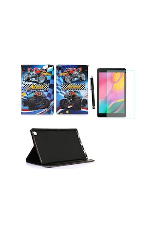 Samsung Galaxy Tab A 10.1 2019 Sm T510 T515 T517 Kılıf Kabartma Resimli Kılıf+ Ekran Koruyucu+ Kalem Kapaklı Kılıf