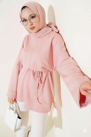 Unika Boutique Modal Kumaş Kuşaklı Tesettür Tunik Pembe
