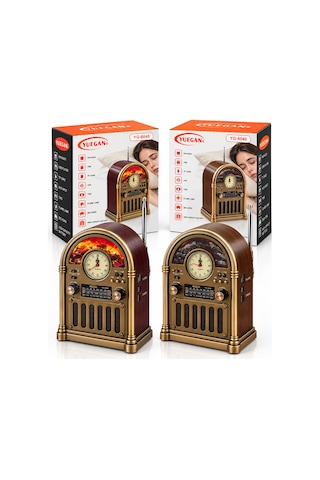 Storeşahin Saatli Retro Şömine Radyo Hoparlör - Bluetooth Usb Type-c Shn0720
