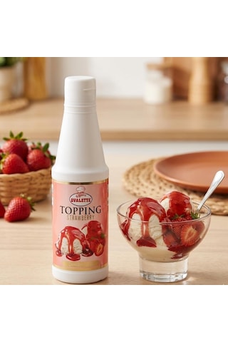 Ovalette Topping Çilek Sosu 1 Kg Waffle, Pancake, Tatlı Ve İçecekler İçin Yoğun Çilek Aromalı Topping