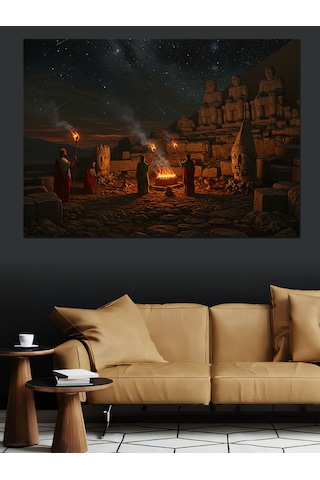 Nemrut Dağı Ve Gece Dekoratif Kanvas - Mdf Ahşap Tablo