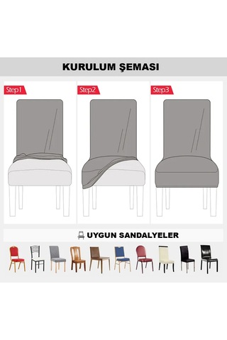 Bambu Nano Kumaş Likralı Lastikli Sandalye Kılıfı Yıkanabilir Esnek Sandalye Örtüsü 4 Lü Set Taş