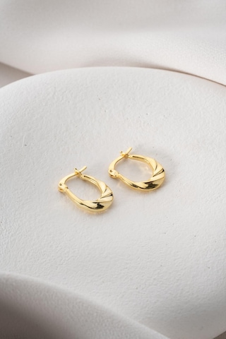 925 Ayar Gümüş Gold Rengi İşlemeli U Şekil Tasarım Şarnel Küpe Gold