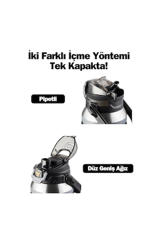 Tkk Büyük Boy 1000ml Pipetli/pipetsiz Kullanım Askılı Paslanmaz Çelik Termos Matara Siyah Sku: Smg8690010590350 Açık