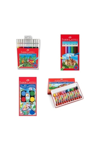 Faber Castell 4 Lü Boya Seti (Kuru+Sulu+Pastel+Keçeli) Faber Castell 4 Lü Boya