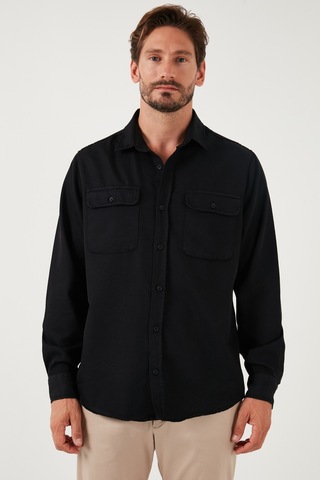 Buratti Pamuklu Çift Cepli Regular Fit Erkek Gömlek Cf25W128858 Siyah