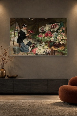 Fida Gilbert Pazarda Buket Hazırlayan Çiçekçi Kız Canvas Tablo Çok Renkli