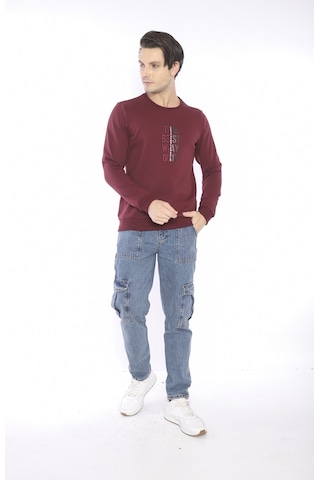 Escetic Erkek Spor Slimfit, Bisiklet Yaka Bordo Sweatshirt-4268 Bordo