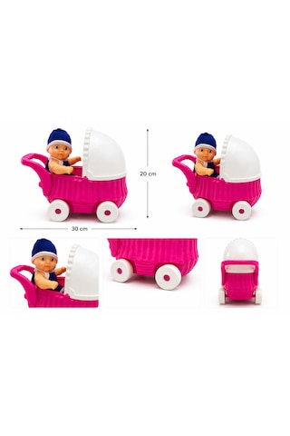 Pembe Oyuncak Bebek Arabası Seti Bebek Dahil 001