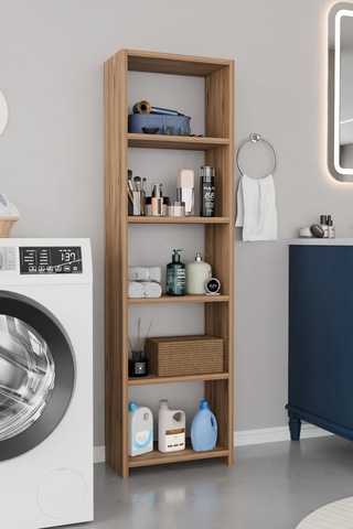 Alpaevmobilya Ahşap 5 Raflı 150 Cm Çok Amaçlı Açık Banyo Dolabı Düzenleyici Raf Ve Çamaşır Odası Dolabı Atlantik Çam
