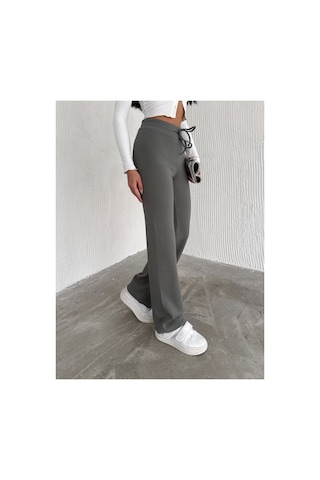 Dechival Kadın Bol Paça Fitilli Pantolon Yazlık Wide Leg Eşofman Altı Haki
