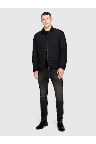 Sisley Kolu Logo Etiketli Fermuarlı Cepli Hafif Ceket Erkek Siyah Mont - 324p24uwsn02r
