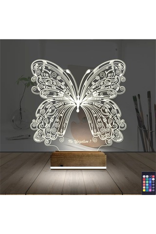 Luvivia Kelebek Kişiye Özel 3d Lamba - Masa Gece Lambası V1 Şeffaf