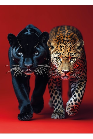 Kırmızı Zemin Jaguar Panter Poster
