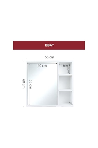 Aynalı Banyo Dolabı, Lavabo Üstü Tek Kapaklı 3 Raflı Çok Amaçlı Duvar Tipi Banyo Üst Dolabı, Beyaz Çok Renkli