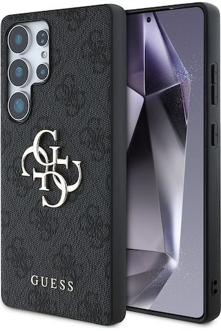 Galaxy Uyumlu S25 Ultra Kılıf Guess Lisanslı Pu Deri 4g Desenli Metal Büyük 4g Ve Yazı Logolu Kapak Siyah
