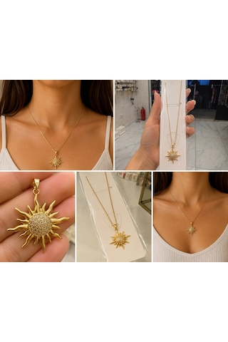 Güneş Kolye Zirkon Taş Gold