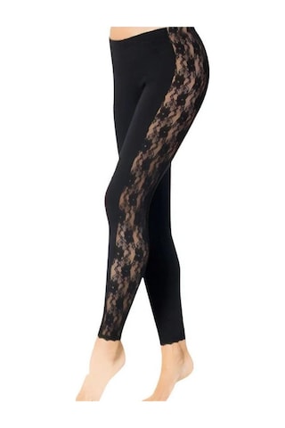 Polkan Bayan Tayt Yanları Dantelli 216-Standart-Siyah