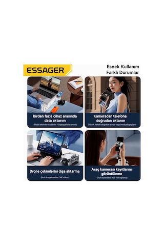 Essager Usb 3.0 Type-c + Usb-a 2in1 Arada Sd/tf Kart Okuyucu Yüksek Hızlı Hafıza Kartı Adaptörü