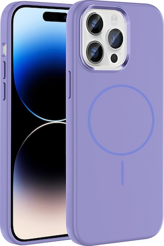 Apple Uyumlu iPhone 14 Pro Max Kılıf M-safe Şarj Özellikli Metal Kamera Çerçeveli Zore Edi Silikon Kapak Lila