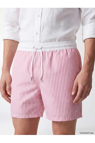 Lcw Swımwear Pembe Kısa Boy Çizgili Erkek Deniz Şortu