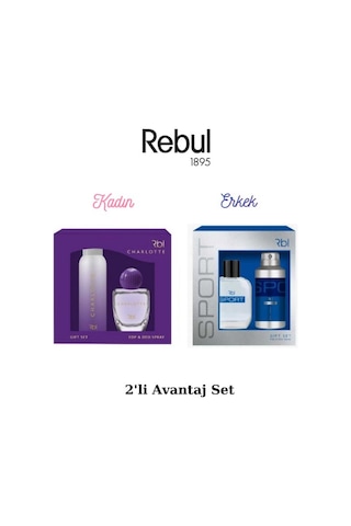 ﻿Rebul Charlotte Kadın Parfüm EDP 50 ML + Charlotte Kadın Sprey Deodorant 150 ML + Sport Erkek Parfüm EDT 50 ML + Sport Erkek Sprey Deodorant 150 ML