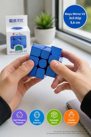 Moyu Aynalı Küp Mirror Cube V2 3x3 Mavi Şekil Değiştiren Zeka Bulmacası 5,6x5,6x5,6 Cm