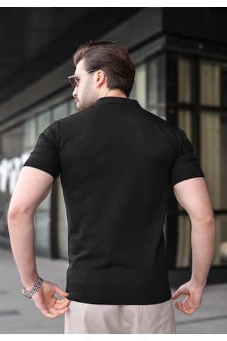 Madmext Siyah Slim Fit Polo Yaka Triko Erkek Tişört E7472 Siyah