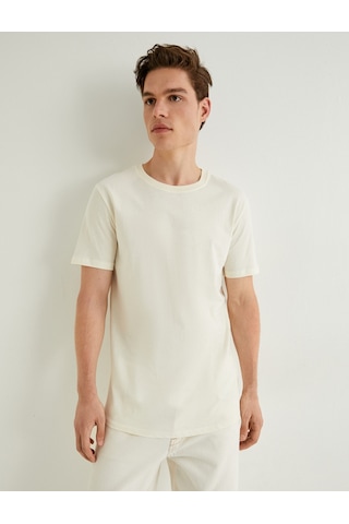Koton Basic Tişört Slim Fit Bisiklet Yaka Kısa Kollu Ekru 4sam10842hk Ekru