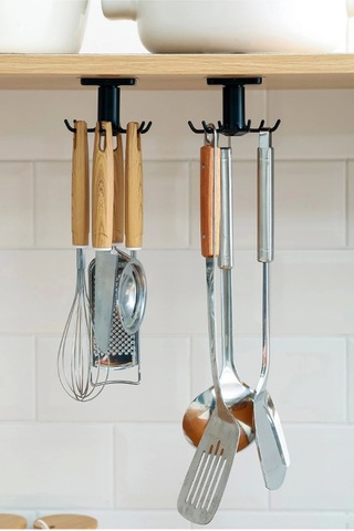 360 Dönen Altı Kancalı Çok Amaçlı Yapışkanlı Askı Mutfak Banyo Takı Askısı - 4 Adet Beyaz