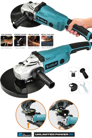 Assur ASR329 2200 W Metal Şanzıman 230 MM Büyük Spiral Taşlama