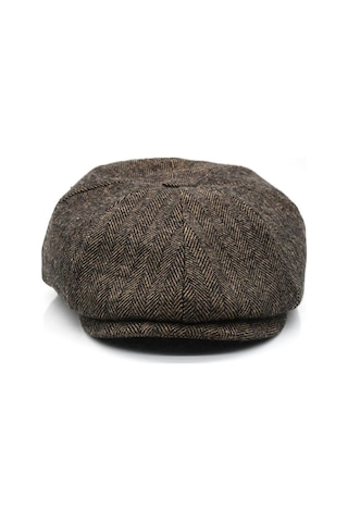 Külah Erkek Kahve Balıksırtı Kasket 8 Parça Peaky Blinders Şapka - Standart Kahverengi