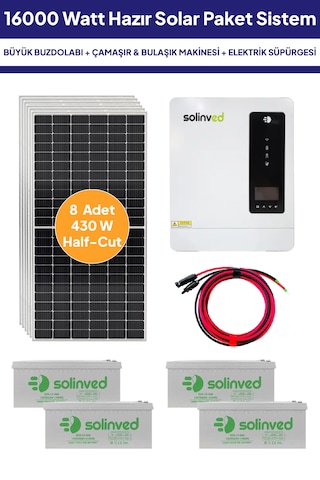16 Kw 16000 Watt Güneş Enerjisi Hazır Solar Paket Sistem Half Cut Güneş Panelli