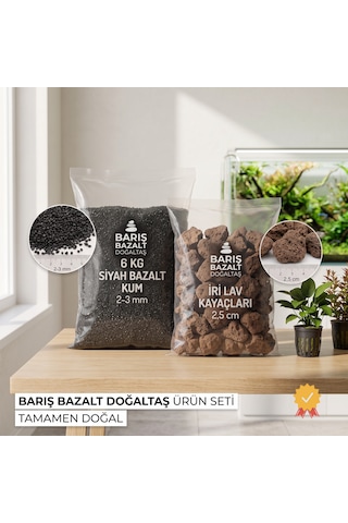 Bitkili Akvaryum Başlangıç Zemin Kum Seti Toplam 10 Kg - 6 Kg Siyah Bazalt Zemin Kumu + 4 Kg Volkanik Taş Kırığı - Bitki Dahil Değildir