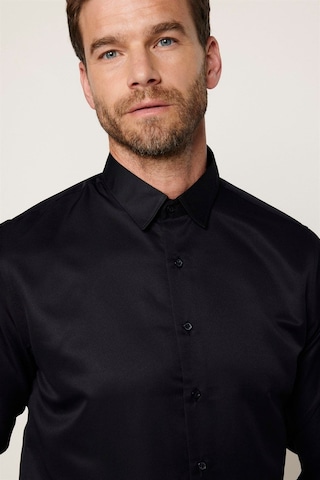Tudors Slim Fit Uzun Kollu Kolay Ütü Teri Emen Nefes Alan Doku Kravatlık Dört Mevsim Erkek Gömlek Siyah