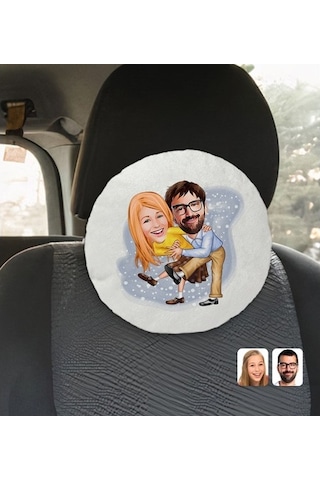 Kişiye Özel Sevgililer Karikatürlü Yuvarlak Dekoratif Kırlent Yas (527061818)
