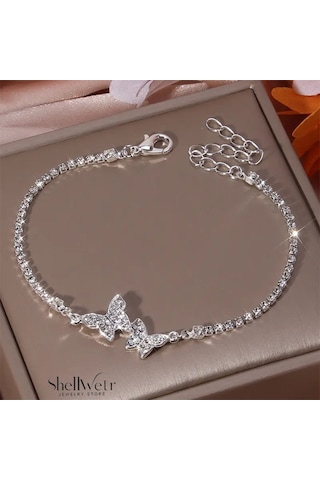 Aryel Çelik Bileklik Taşlı Su Yolu Ve Kelebek Detaylı-sevdiklerinize Ve Kendinize En Özel Hediye Gri