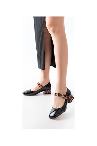 St-006 Siyah Leopar Rugan Günlük 4 Cm Topuklu Bayan Ayakkabı Renksiz