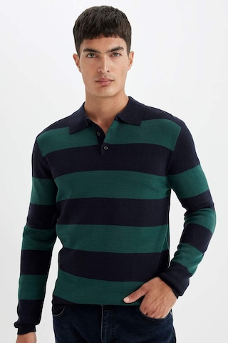 DeFacto Standart Fit Normal Kesim Çizgili Polo Yaka Triko Kazak Y4194AZ24WNGN852