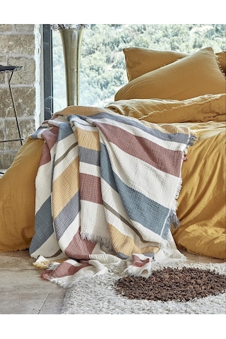 Dantela Gloria Colorful Müslin Pamuk Çift Kiş. Yatakört. 240x260 Krem