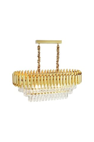 Roza Varaklı Gold 75x35 Kristal Taşlı Lüks Avize - Yatak Odası - Salon - Mutfak - Hol Altın