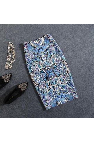 Kırmızı Yaz Karikatür Baskı Zarif Kalem Etek Kadın Bodycon Yüksek Bel Diz Boyu Etek Kadın M Kırmızı