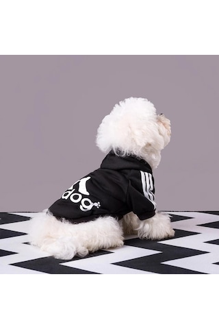 Black Adidog Kapşonlu Sweatshirt Köpek Kazağı