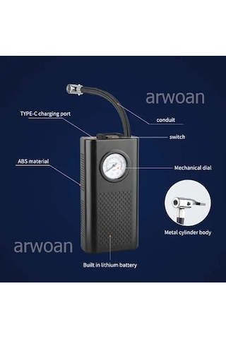 Arwoan Elektrikli Hava Kompresörü Usb Şarjlı Taşınabilir Bisiklet Pompası Çok Fonksiyonlu Elektrikli Lastik Pompası Motosiklet Oto Bisiklet İçin