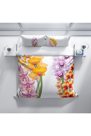 Cattleya Orchid 3D Pamuk Saten Çift Kişilik Nevresim Takımı Çok Renkli