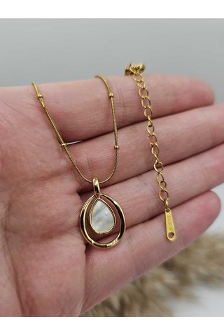 Altın Kaplama Sedef Damla Çelik Kolye