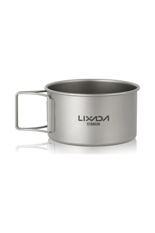 Pazly Lixada Titanyum Kase, Katlanabilir Kulplu, Kamp & Dağ Yürüyüşü Yemek Kabı Metalik METALİK